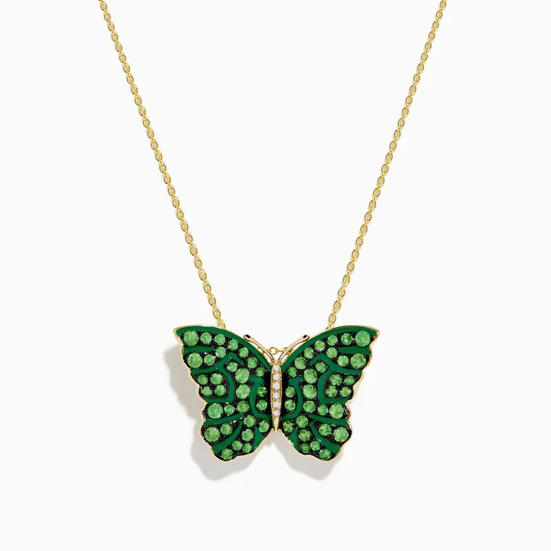 Nature 14K Yellow Gold Tsavorite and Diamond Butterfly Pendant sold by Effy