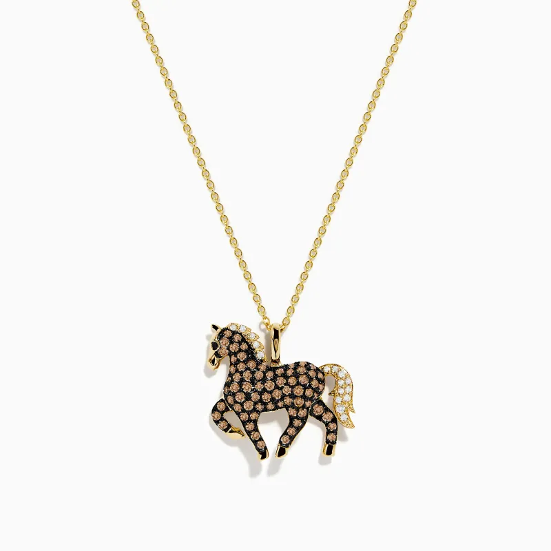 14K Yellow Gold Diamond,Black Diamond,Espresso Diamond Horse Pendant sold by Effy