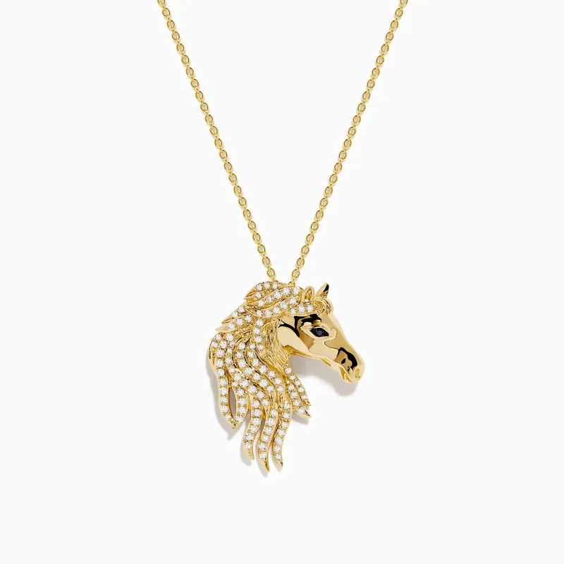 Safari 14K Yellow Gold Diamond,Black Diamond Horse Pendant sold by Effy