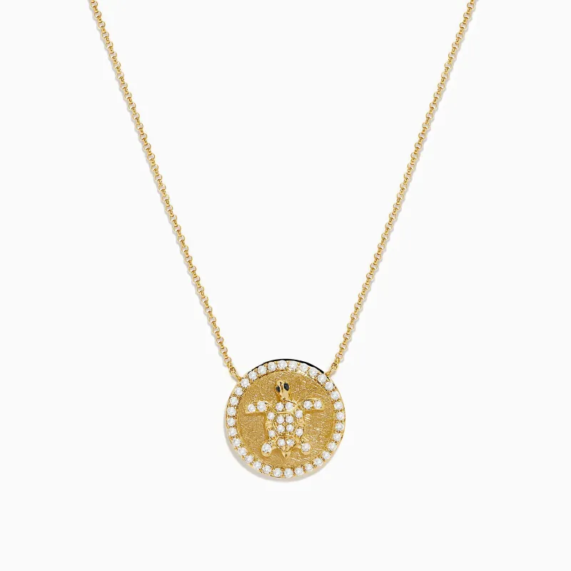 Seaside 14K Yellow Gold White and Black Diamond Turtle Necklace sold by Effy