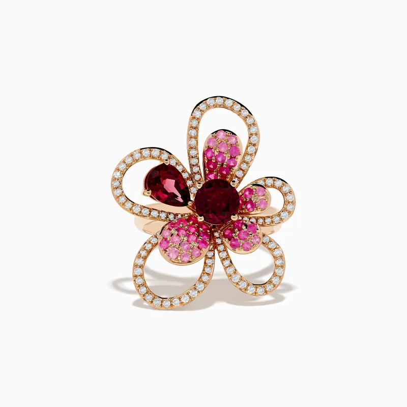 Nature 14K Rose Gold Pink Sapphire Rhodolite and Diamond Ring sold by Effy