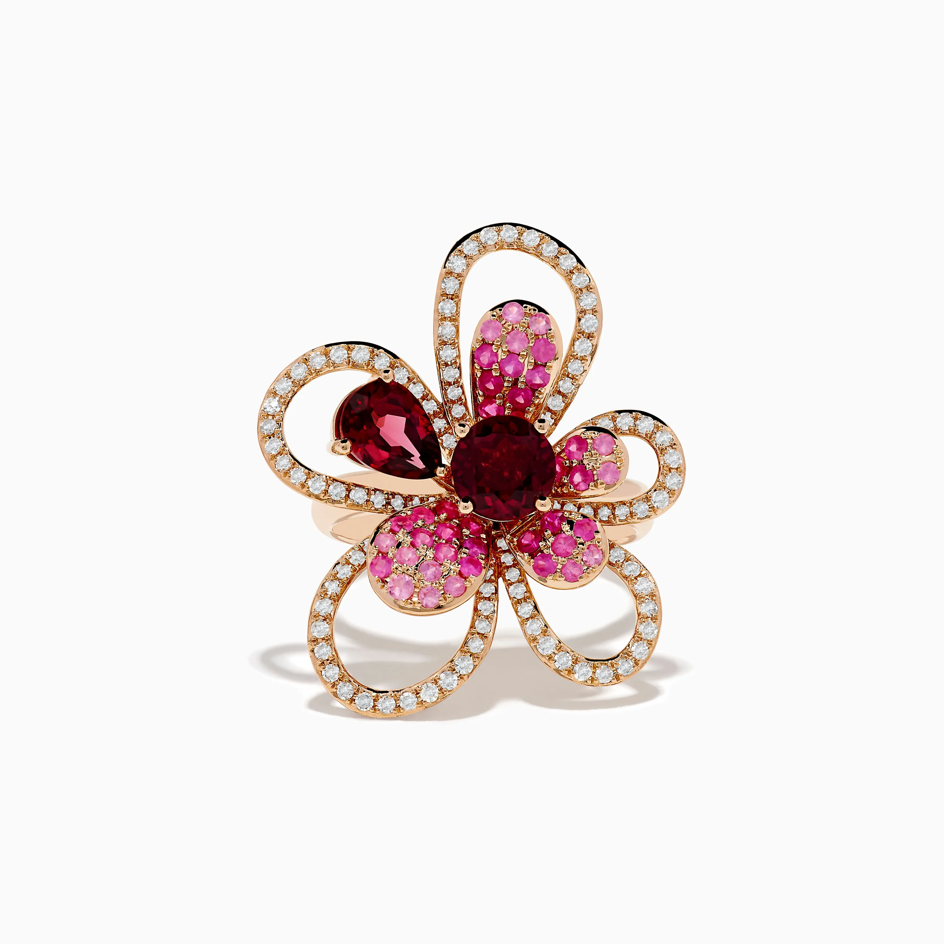 Nature 14K Rose Gold Pink Sapphire Rhodolite and Diamond Ring sold by Effy