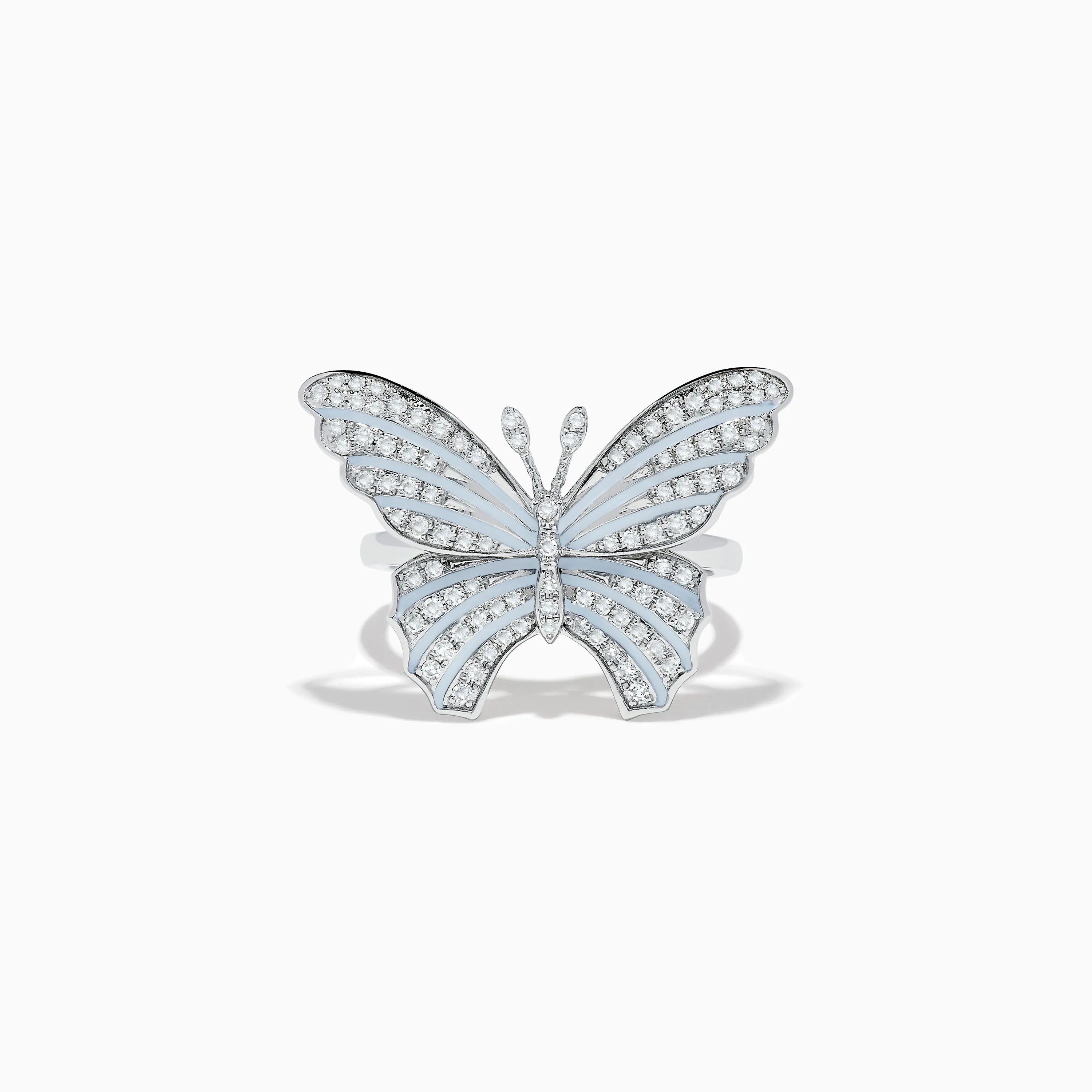 Nature 14K White Gold Diamond with White Enamel Butterfly Ring sold by Effy