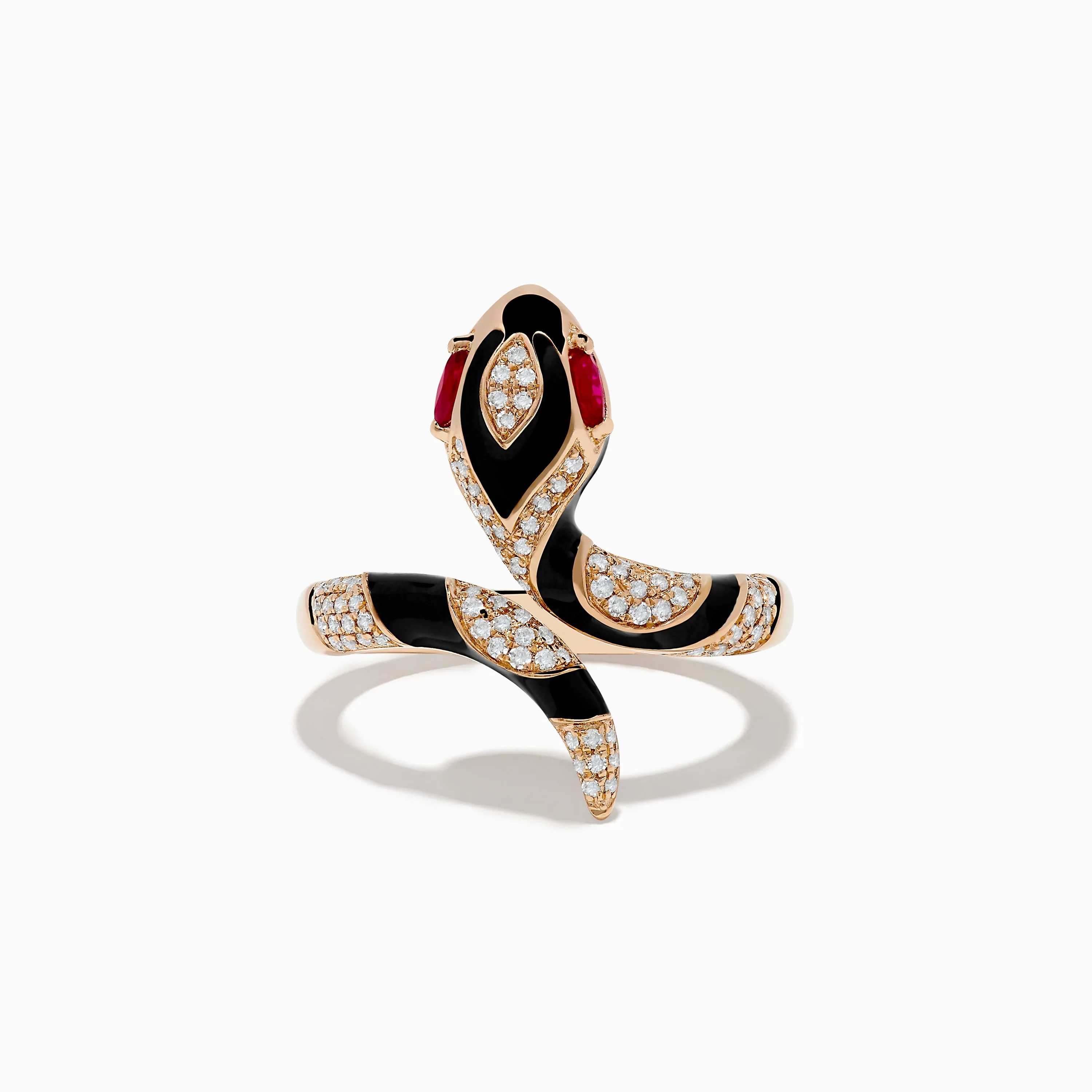 Safari 14K Rose Gold Ruby and Diamond with Black Enamel Snake Ring sold by Effy