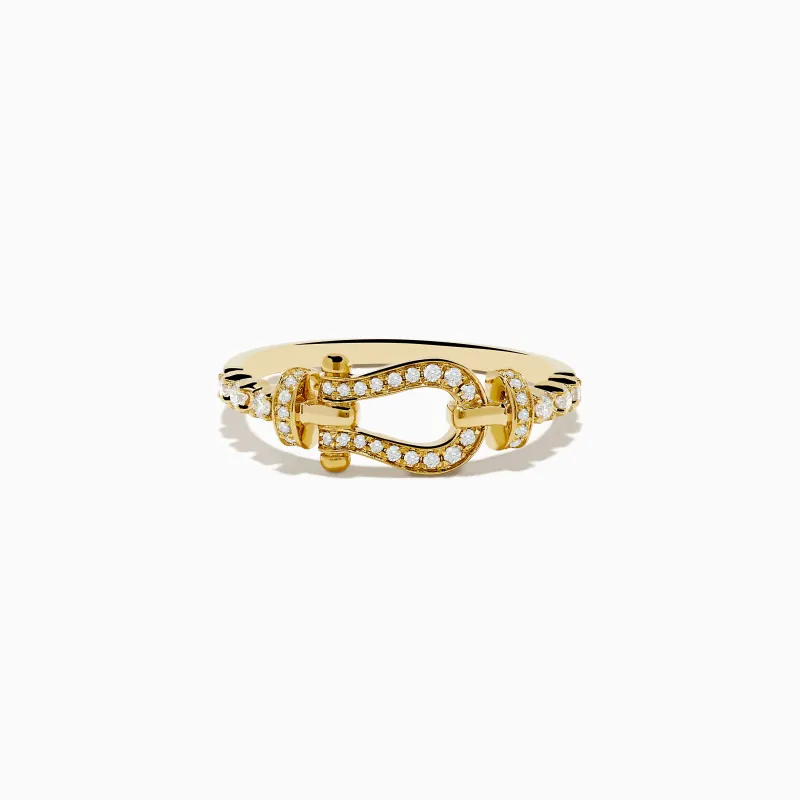Novelty 14K Yellow Gold Diamond Horseshoe Ring sold by Effy