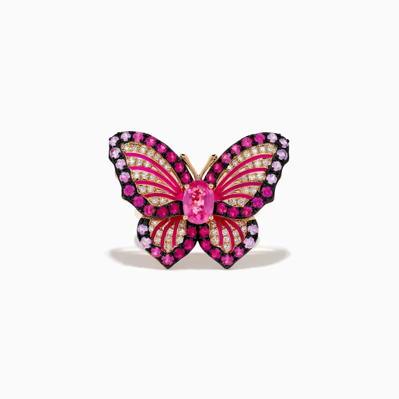 Nature 14K Rose Gold Pink Sapphire, Ruby and Diamond Butterfly Ring sold by Effy