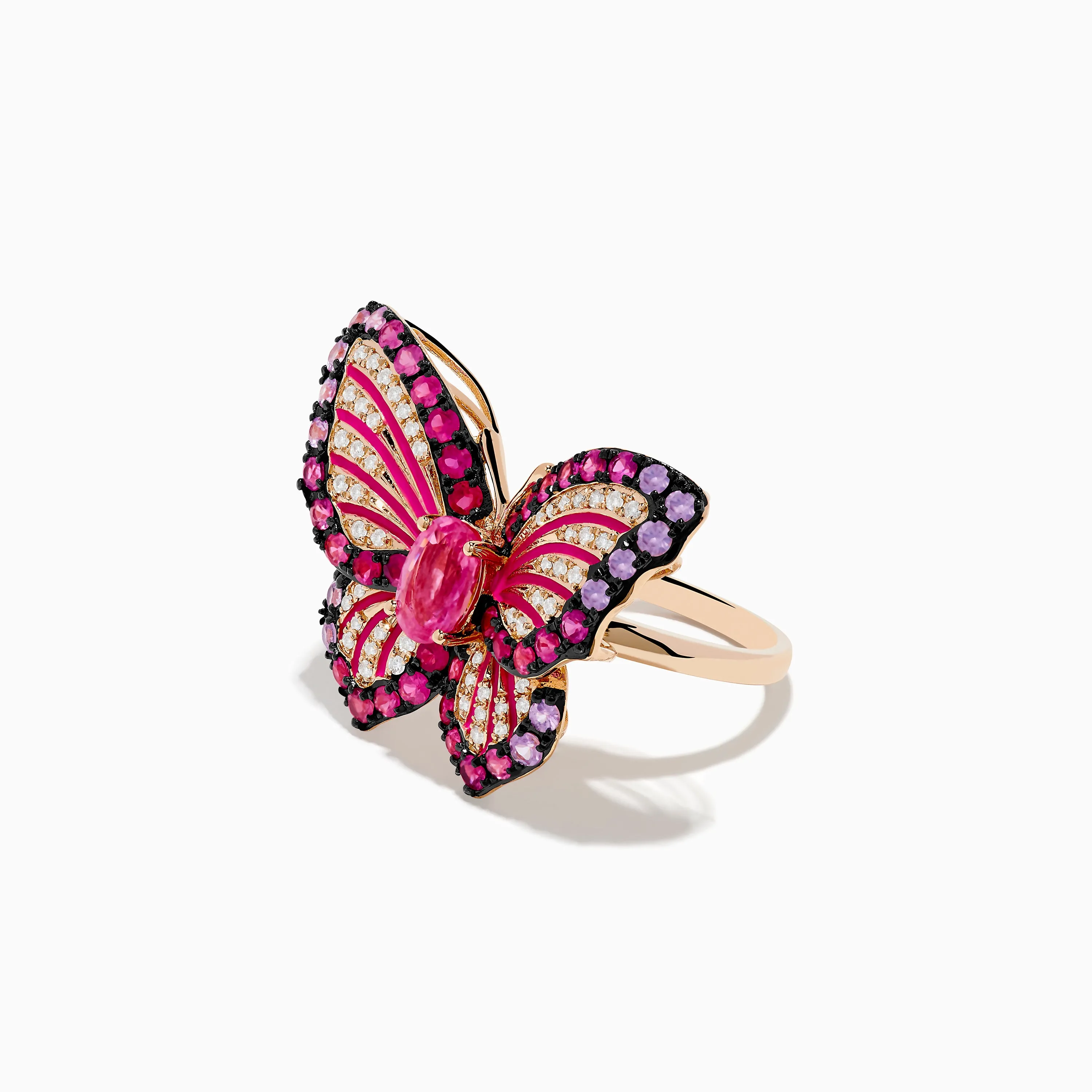 Nature 14K Rose Gold Pink Sapphire, Ruby and Diamond Butterfly Ring sold by Effy product image thumbnail 2