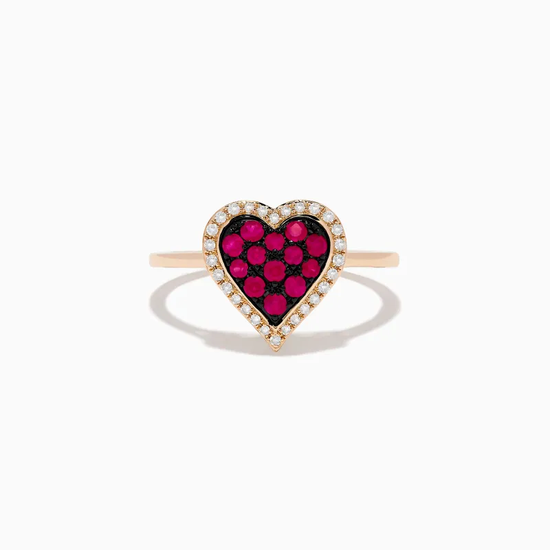 Novelty 14K Rose Gold Ruby and Diamond Heart Ring sold by Effy