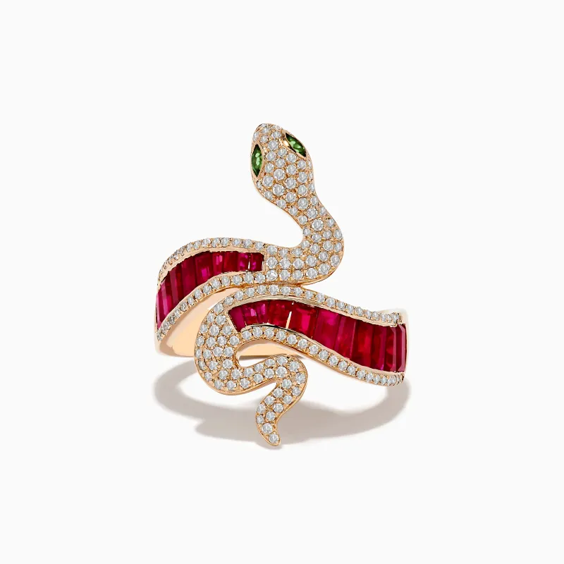 Safari 14K Rose Gold Ruby Diamond and Tsavorite Snake Ring sold by Effy