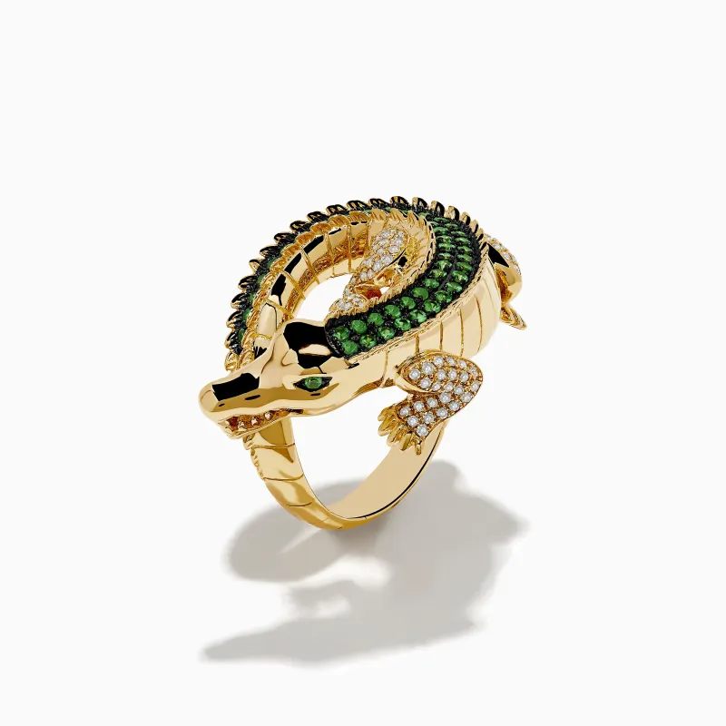 Safari 14K Yellow Gold Tsavorite and Diamond Alligator Ring sold by Effy