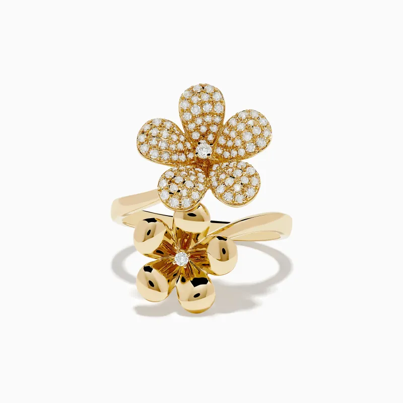 Nature 14K Yellow Gold Diamond Flower Duet Ring sold by Effy
