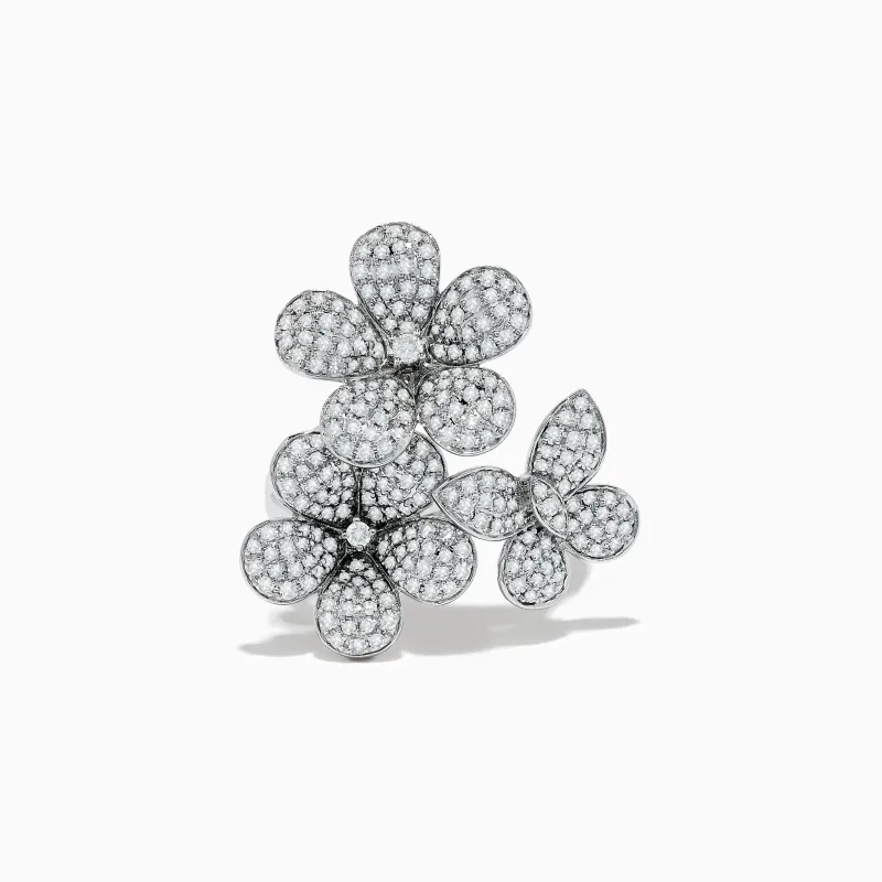 Nature 14K White Gold Diamond Flowers and Butterfly Ring sold by Effy