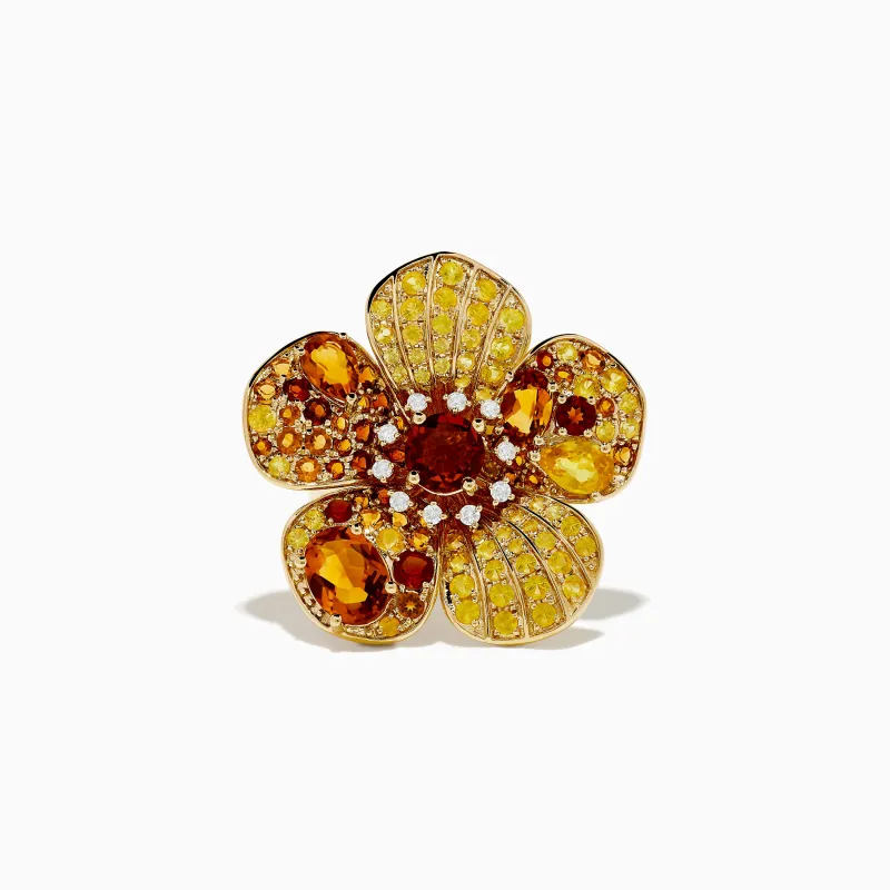 Nature 14K Yellow Gold Citrine, Yellow Sapphire and Diamond Flower Ring sold by Effy