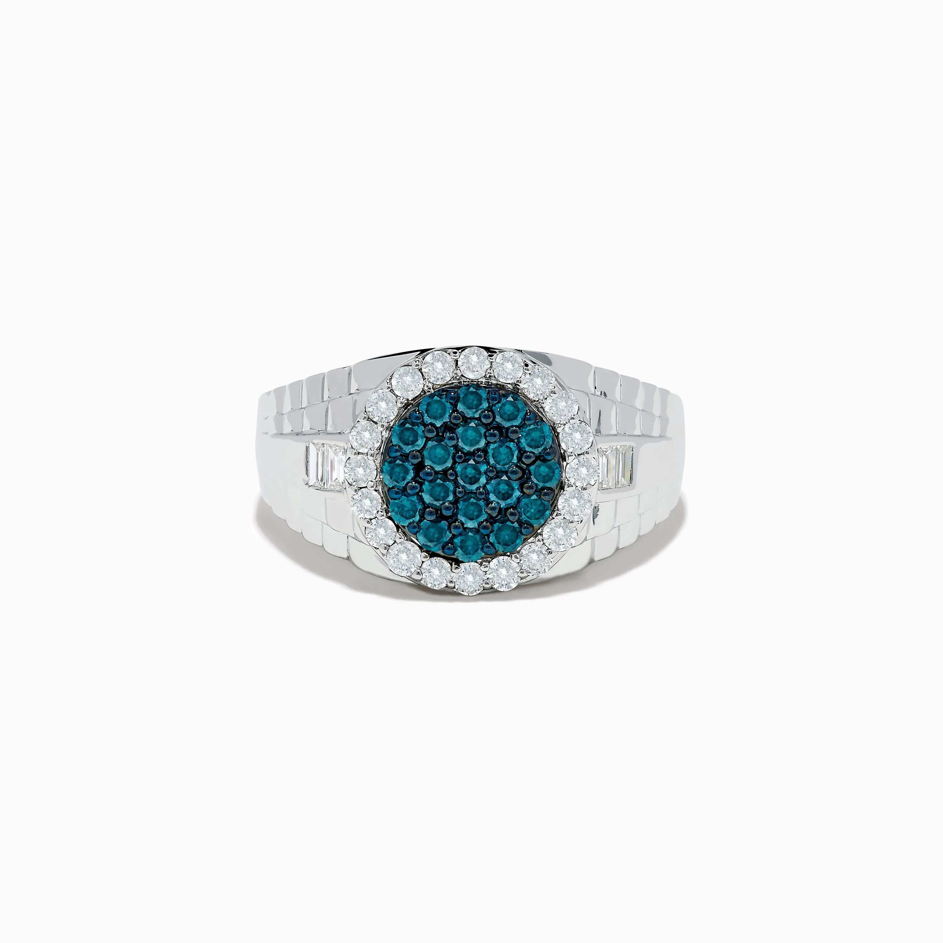 Men's 14K White Gold Blue and White Diamond Ring sold by Effy