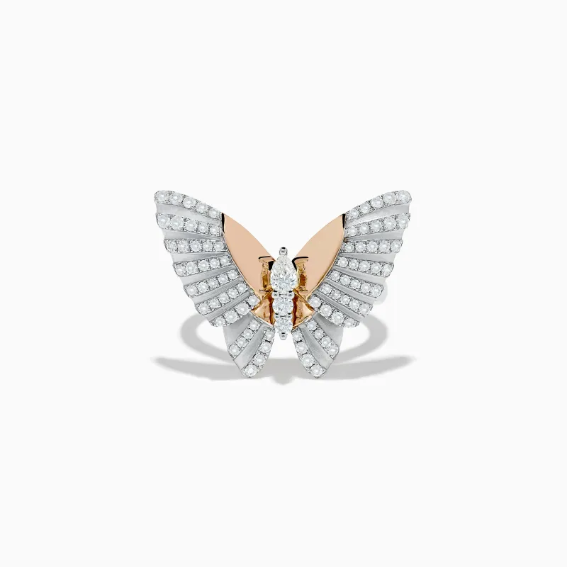 Nature 14K Two Tone Gold Diamond Butterfly Ring sold by Effy