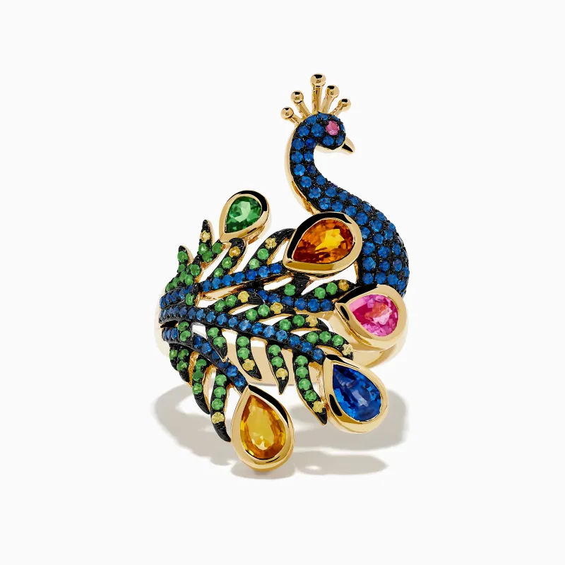 Safari 14K Yellow Gold Multi Sapphire Peacock Ring sold by Effy