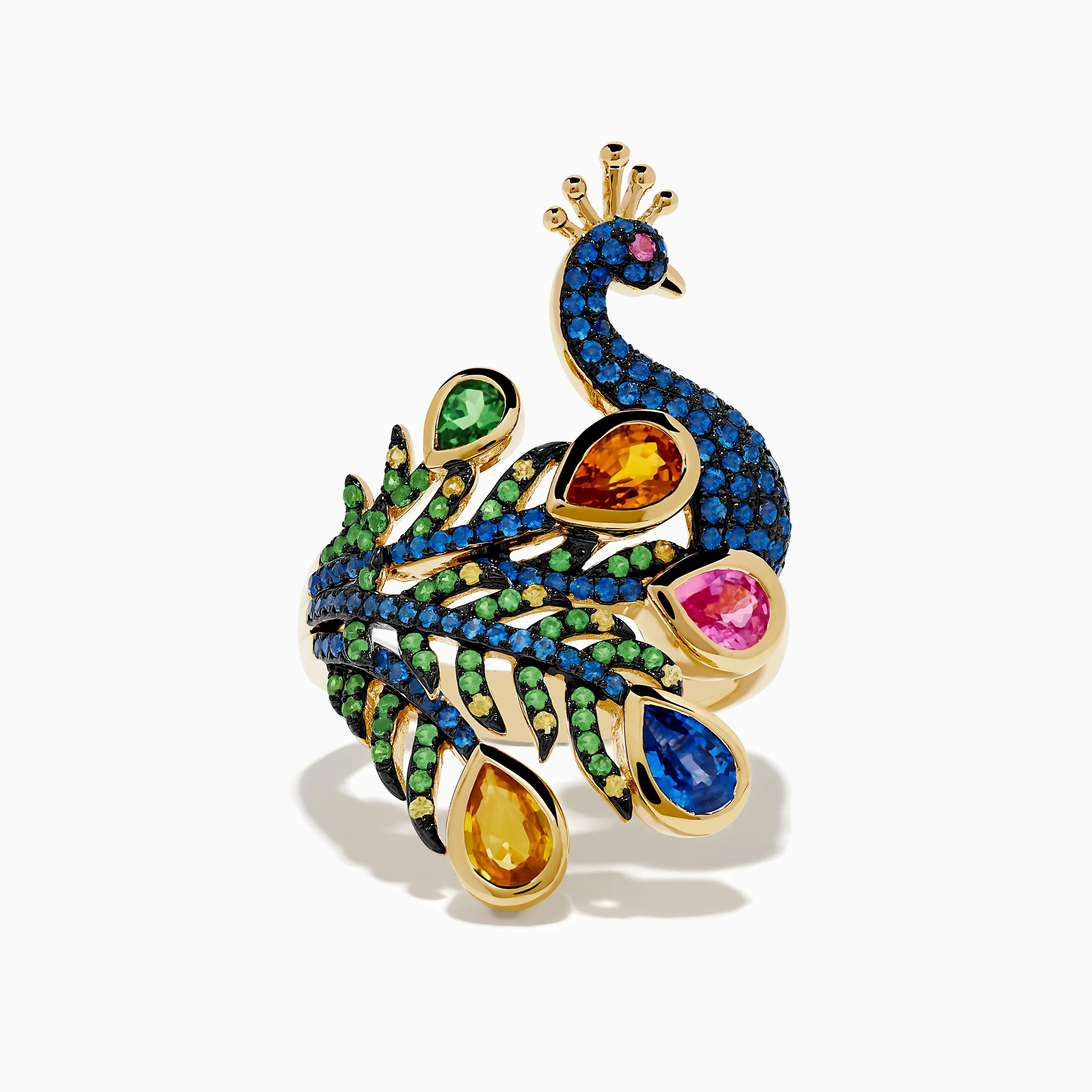 Safari 14K Yellow Gold Multi Sapphire Peacock Ring sold by Effy