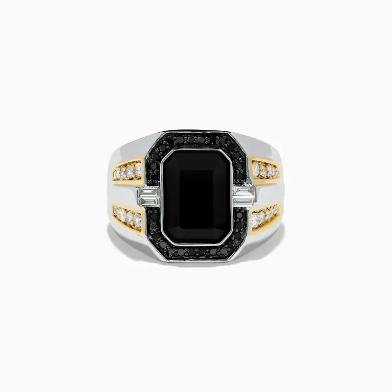 Men's 14K White & Yellow Gold White and Black Diamond Onyx Ring sold by Effy