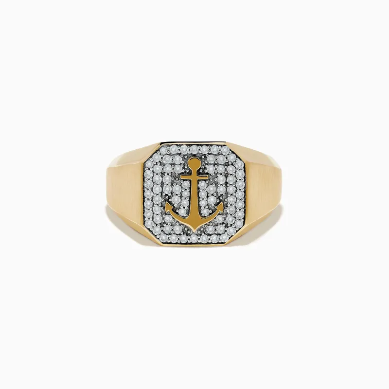 Men's 14K Yellow Gold Diamond Anchor Ring sold by Effy