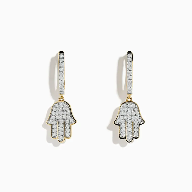 Novelty 14K Yellow Gold Diamond Hamsa Earrings sold by Effy