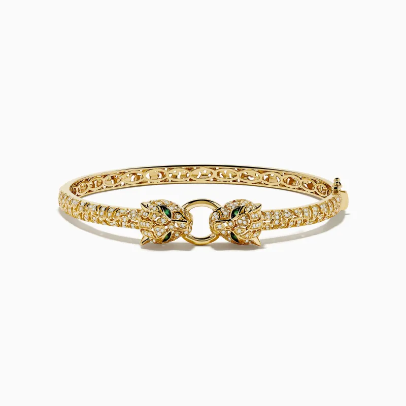Signature 14K Yellow Gold Emerald and Diamond Panther Bangle sold by Effy