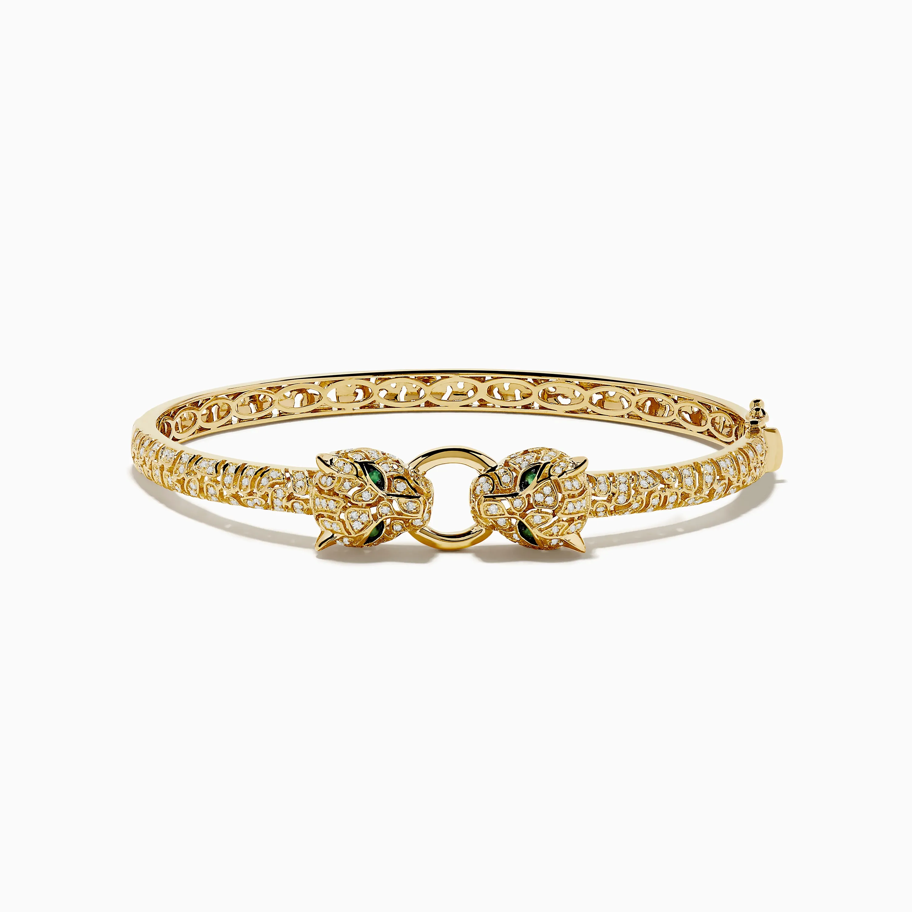 Signature 14K Yellow Gold Emerald and Diamond Panther Bangle sold by Effy