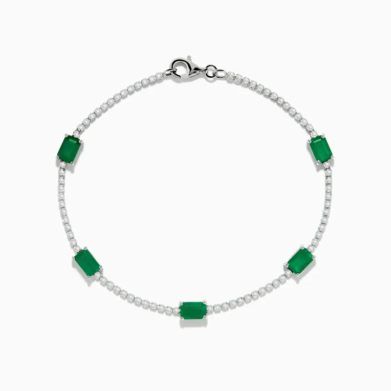 14K White Gold Emerald and Diamond Tennis Bracelet sold by Effy