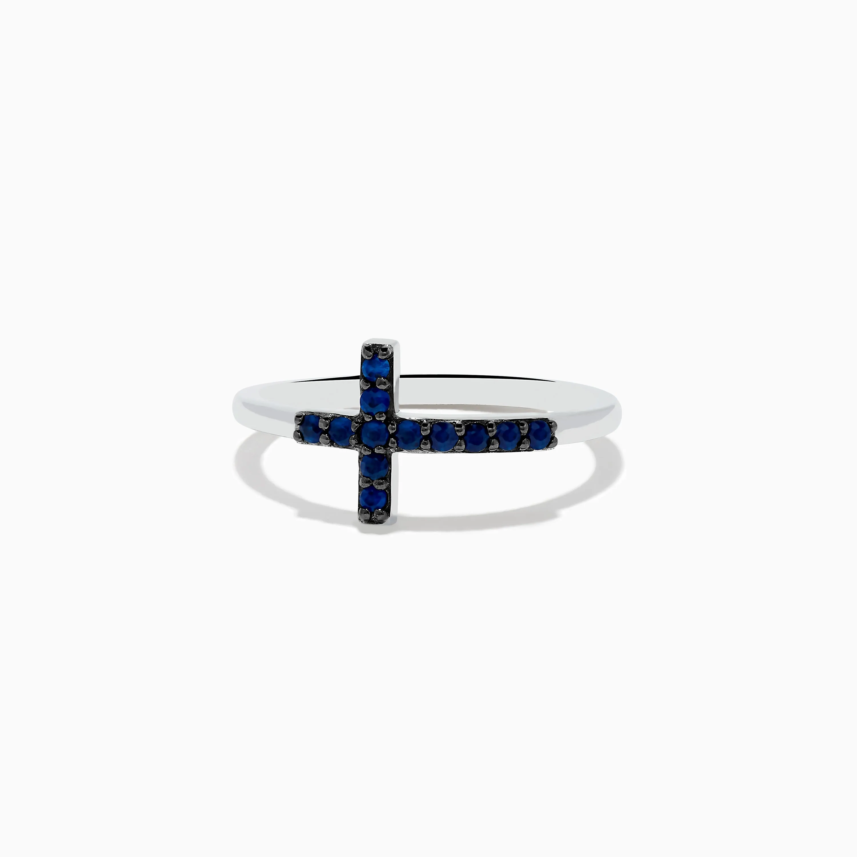 Novelty 14K White Gold Sapphire Cross Ring sold by Effy