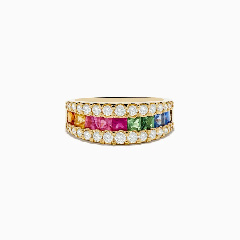 Watercolors 14K Yellow Gold Multi Color Sapphire and Diamond Ring sold by Effy