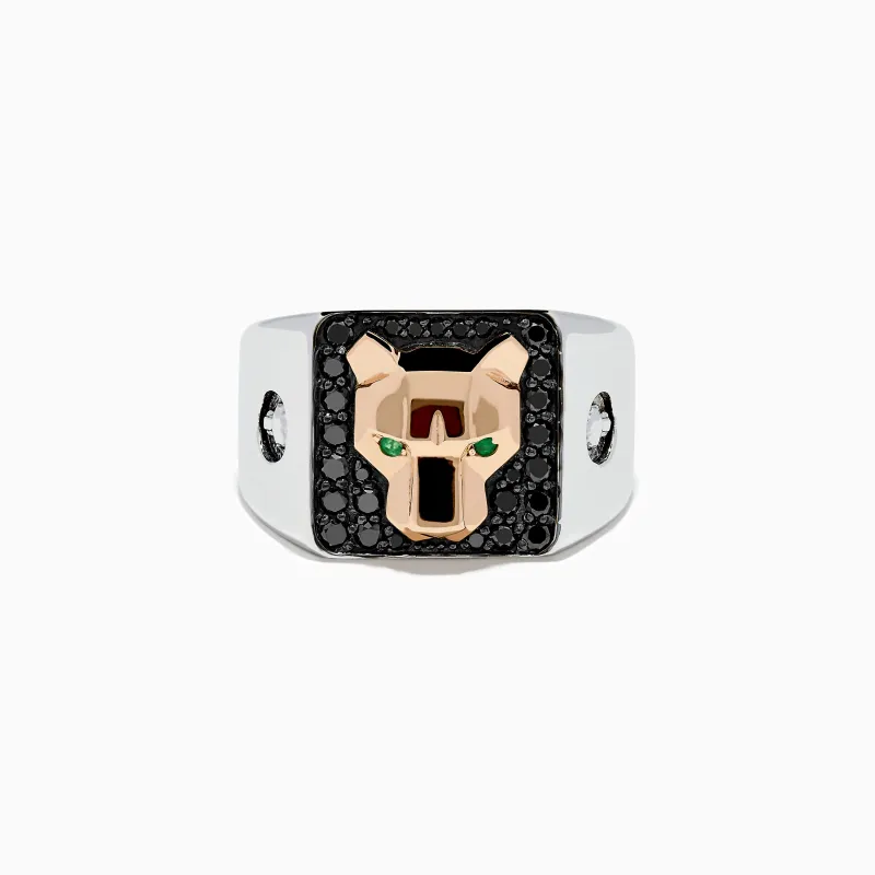 Men's SIgnature 14K Two Tone Black Diamond and Emerald Panther Ring sold by Effy