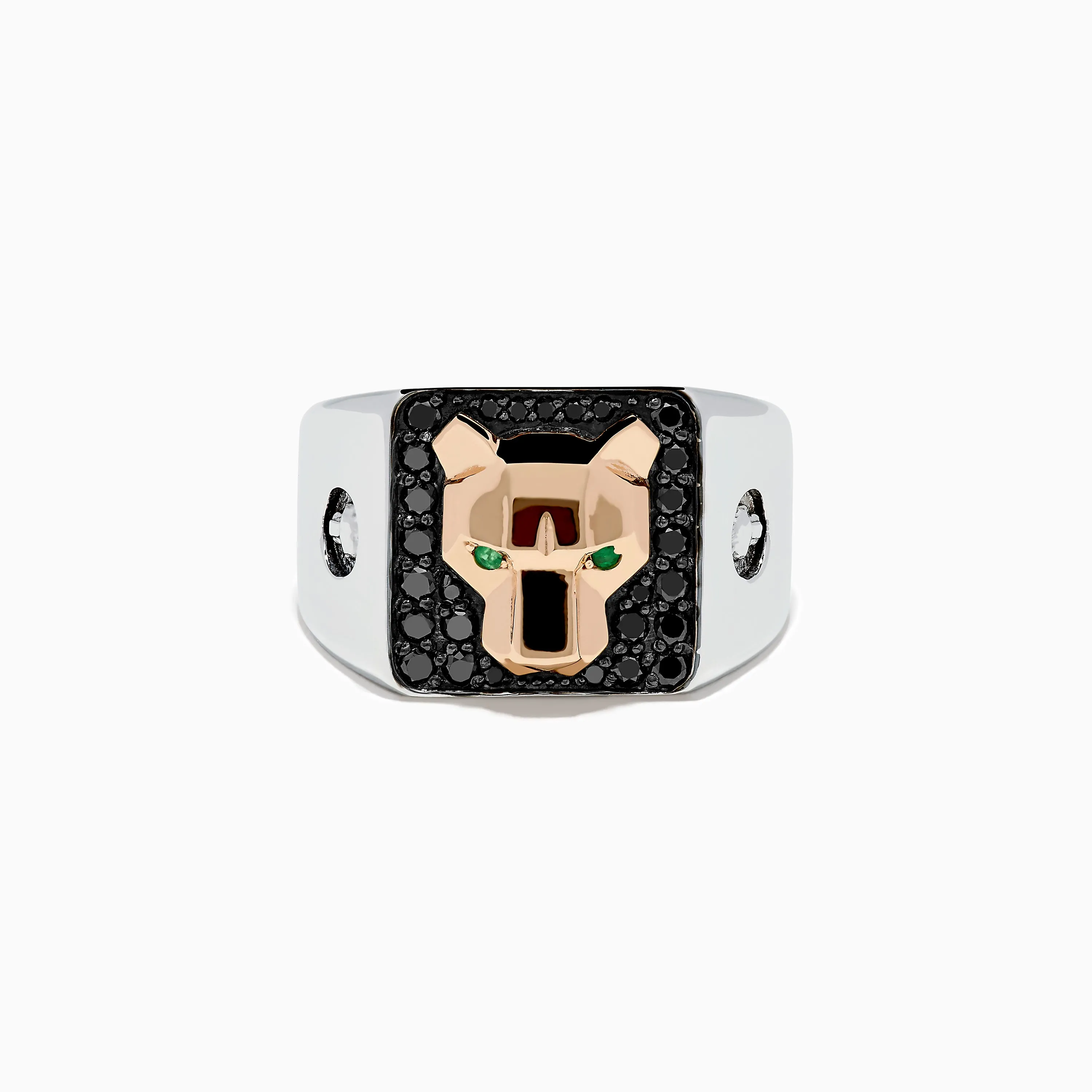 Men's SIgnature 14K Two Tone Black Diamond and Emerald Panther Ring sold by Effy