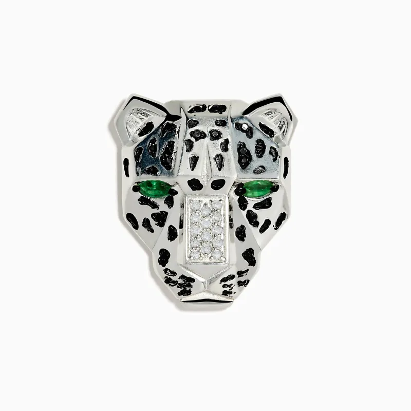 Signature 925 Silver Diamond and Emerald Panther Pin made by Effy