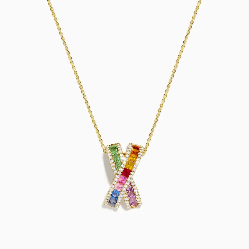 Watercolors 14K Yellow Gold Diamond Multi Color Sapphire X Pendant sold by Effy