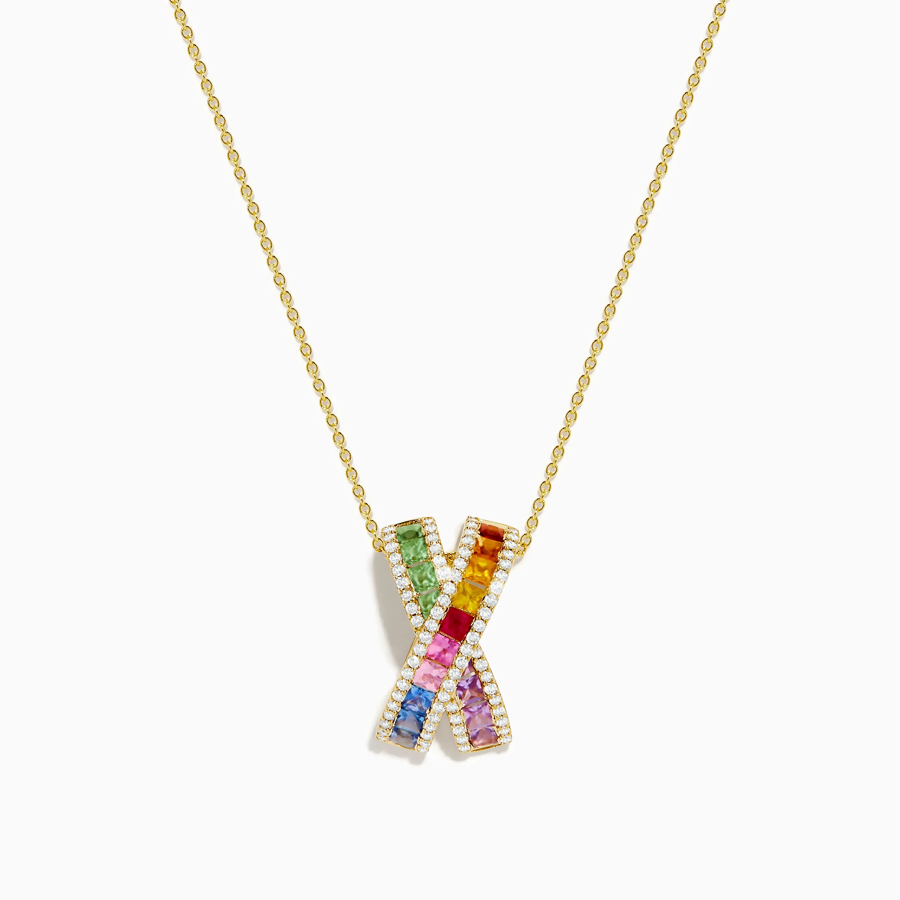 Watercolors 14K Yellow Gold Diamond Multi Color Sapphire X Pendant sold by Effy