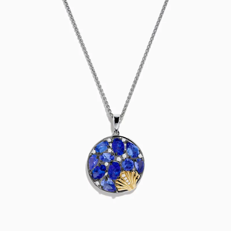 Nahla 925 Silver and 18K Yellow Gold Tanzanite and Diamond Seashell Pendant sold by Effy