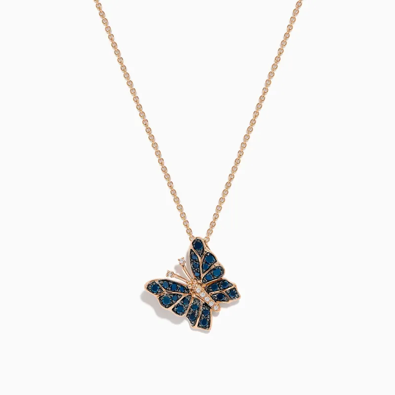 Bella Bleu 14K Rose Gold White and Blue Diamond Butterfly Pendant sold by Effy