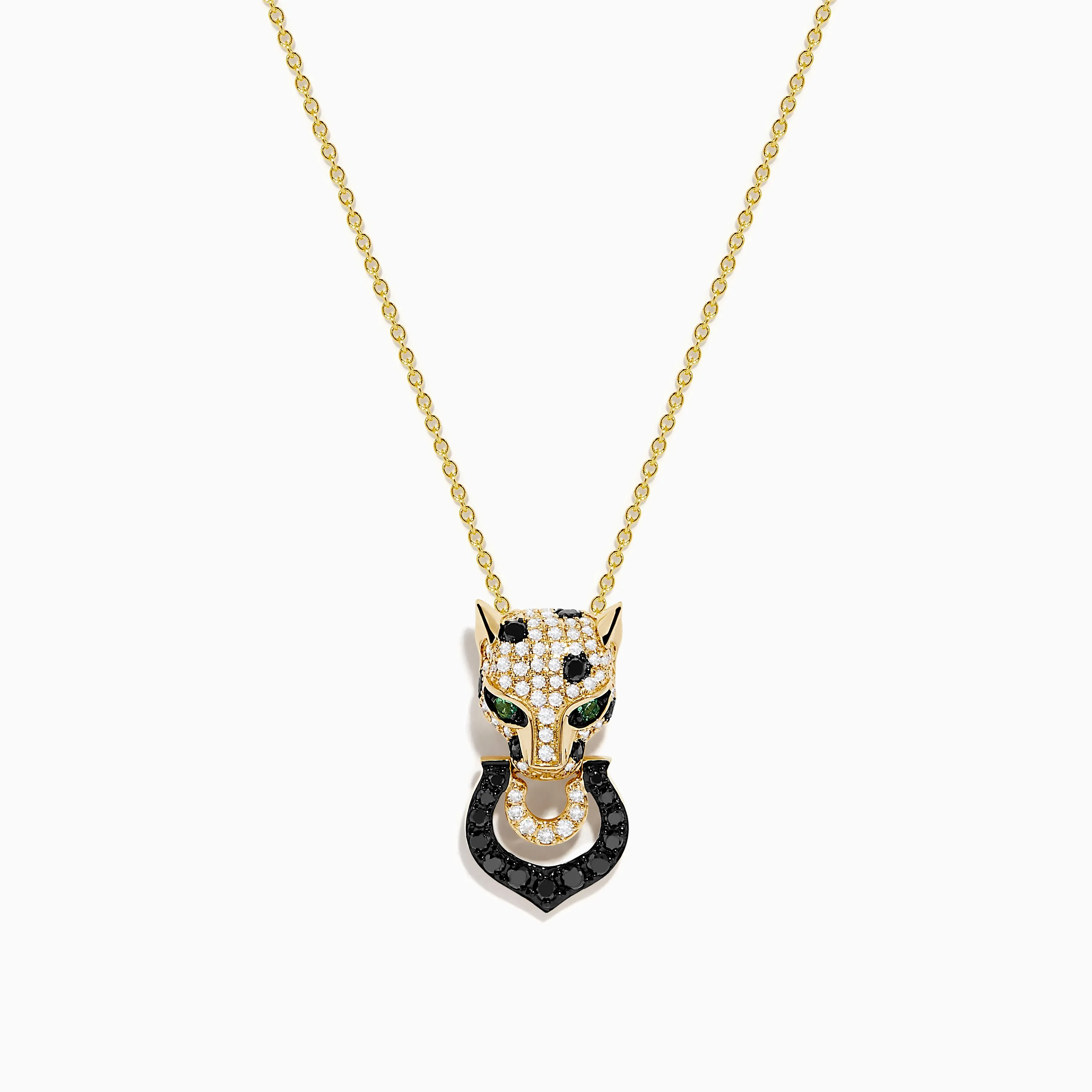 Signature 14K Yellow Gold White and Black Diamond Panther Pendant sold by Effy