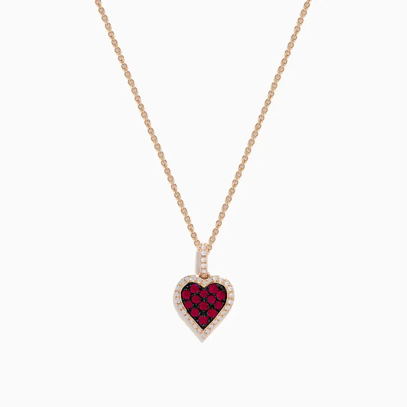 Ruby Royale 14K Rose Gold Ruby and Diamond Heart Pendant sold by Effy