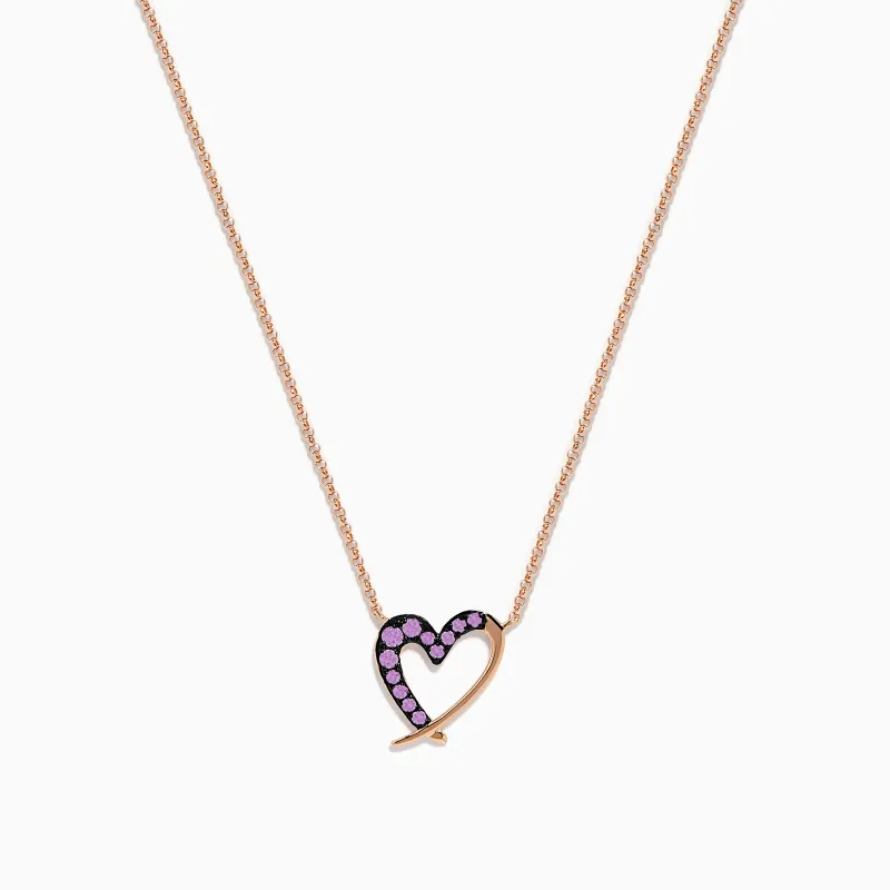 14K Rose Gold Pink Sapphire Open Heart Necklace sold by Effy