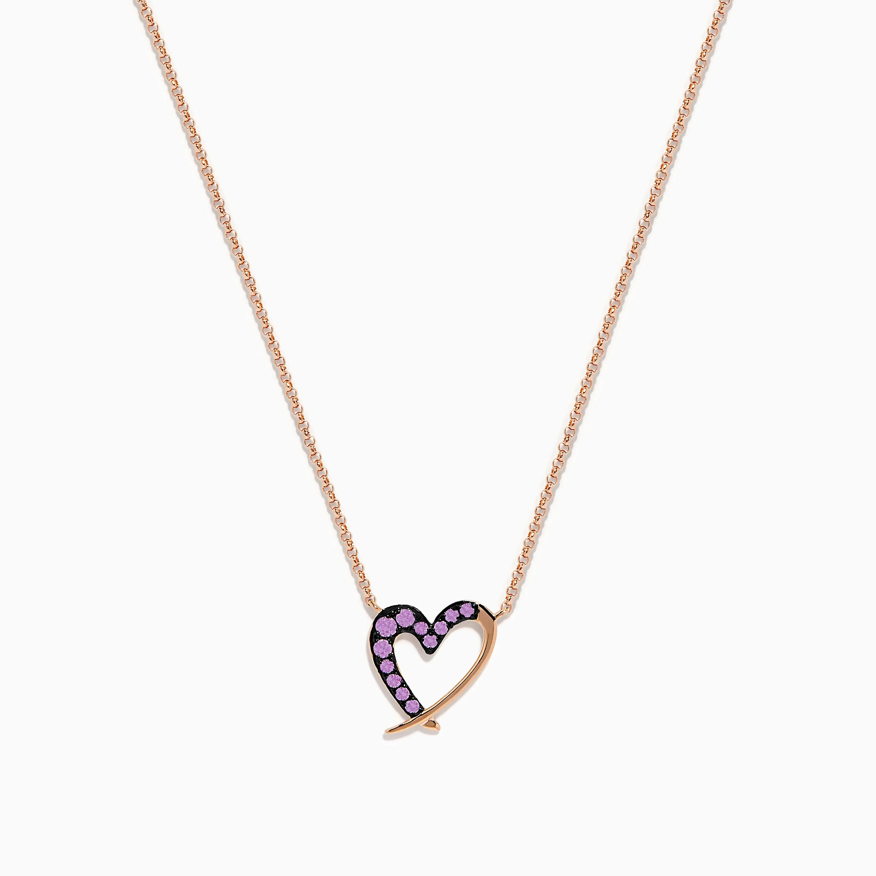 14K Rose Gold Pink Sapphire Open Heart Necklace sold by Effy