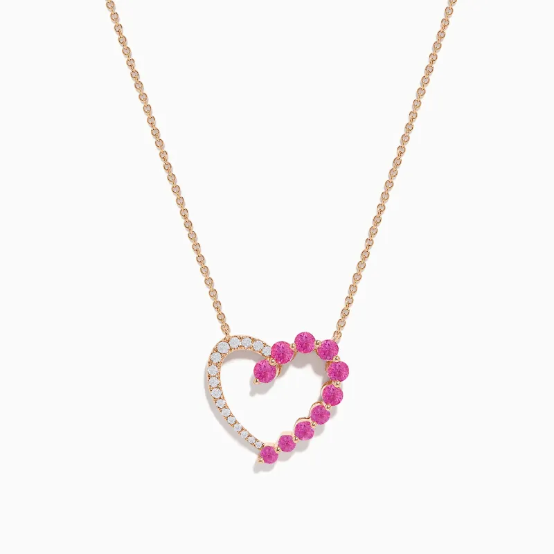14K Rose Gold Pink Sapphire and Diamond Open Heart Necklace sold by Effy