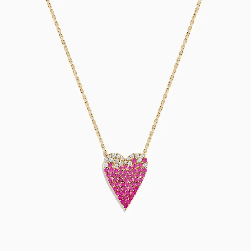 14K Yellow Gold Pink Sapphire and Diamond Heart Necklace sold by Effy