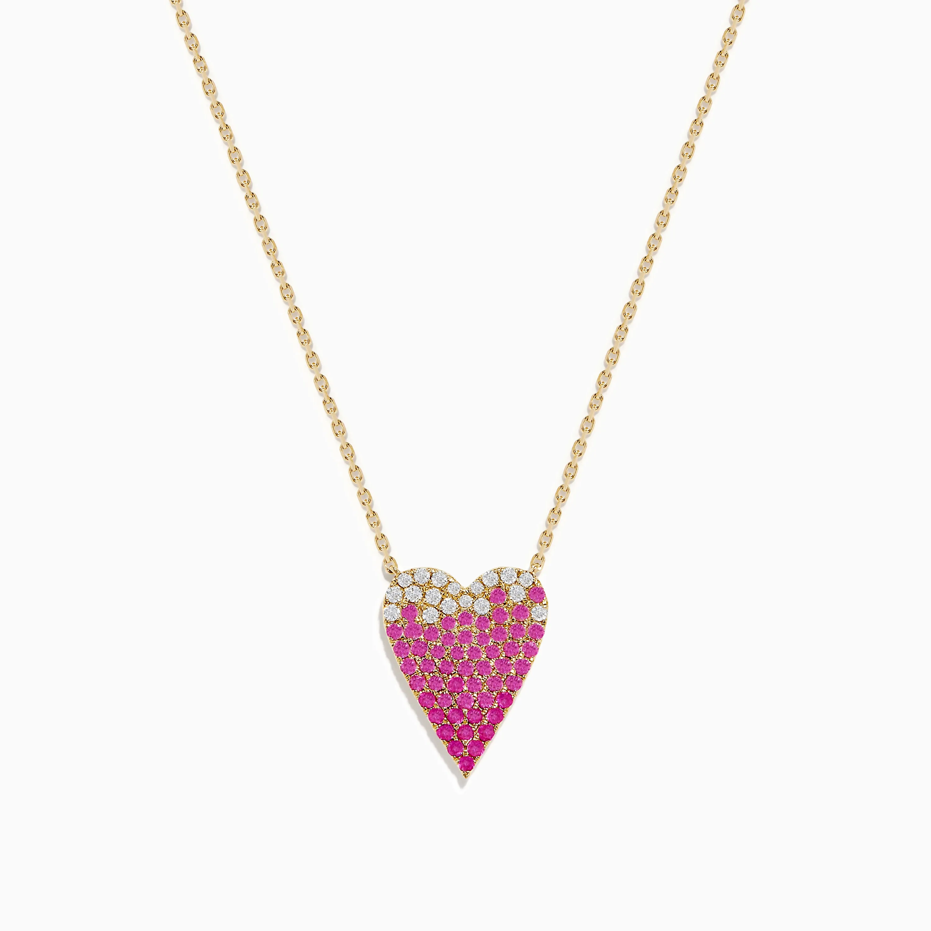 14K Yellow Gold Pink Sapphire and Diamond Heart Necklace sold by Effy