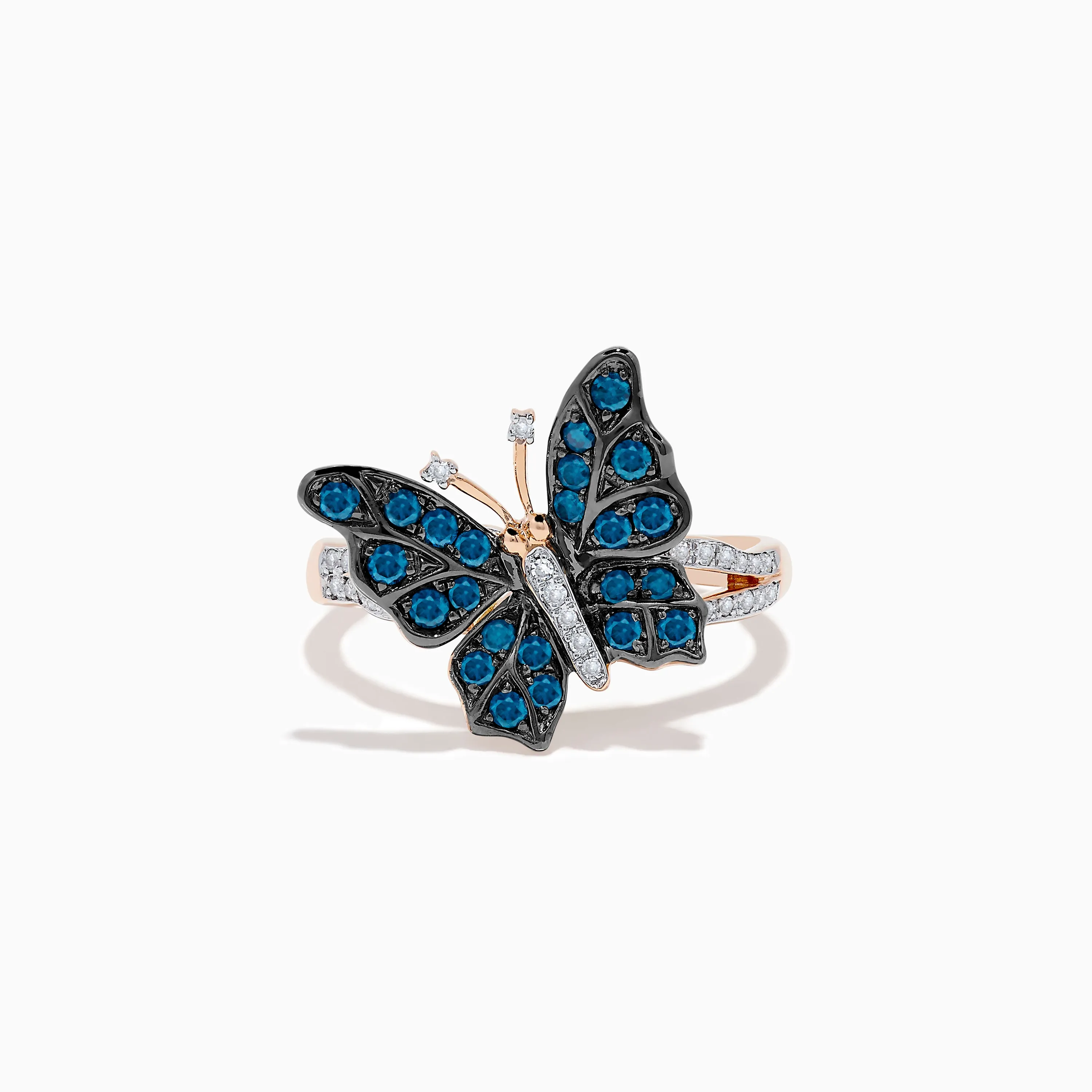 Bella Bleu 14K Rose Gold White and Blue Diamond Butterfly Ring sold by Effy