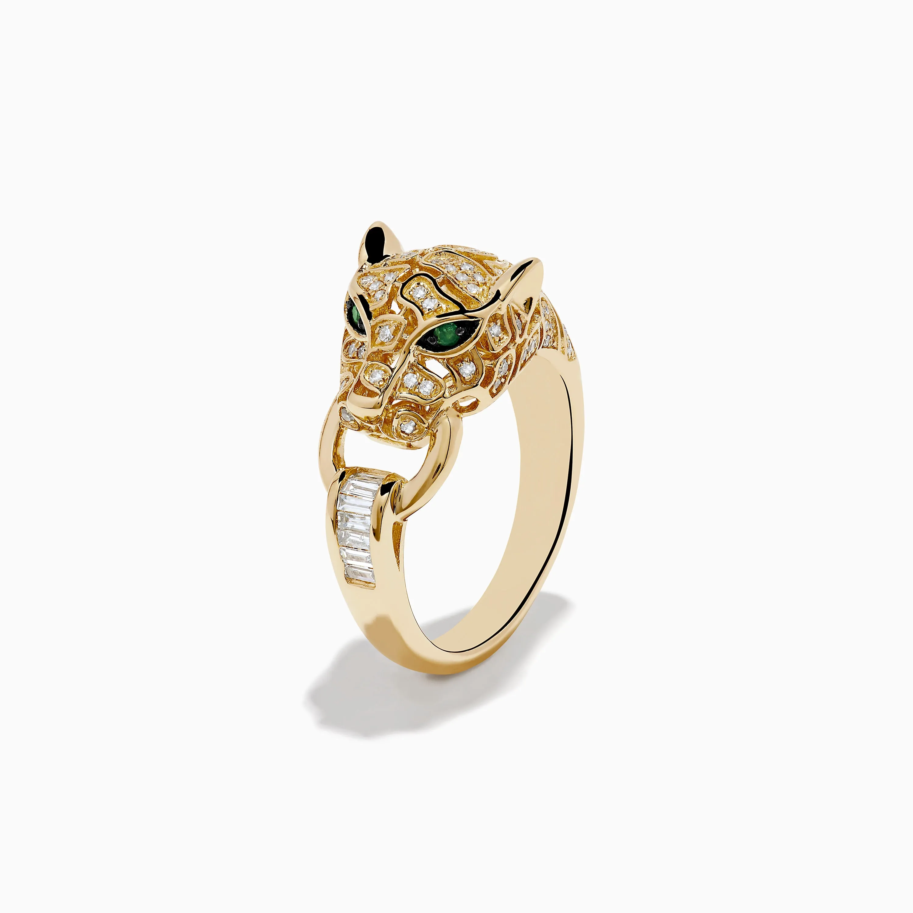 Signature 14K Yellow Gold Diamond and Emerald Panther Ring sold by Effy
