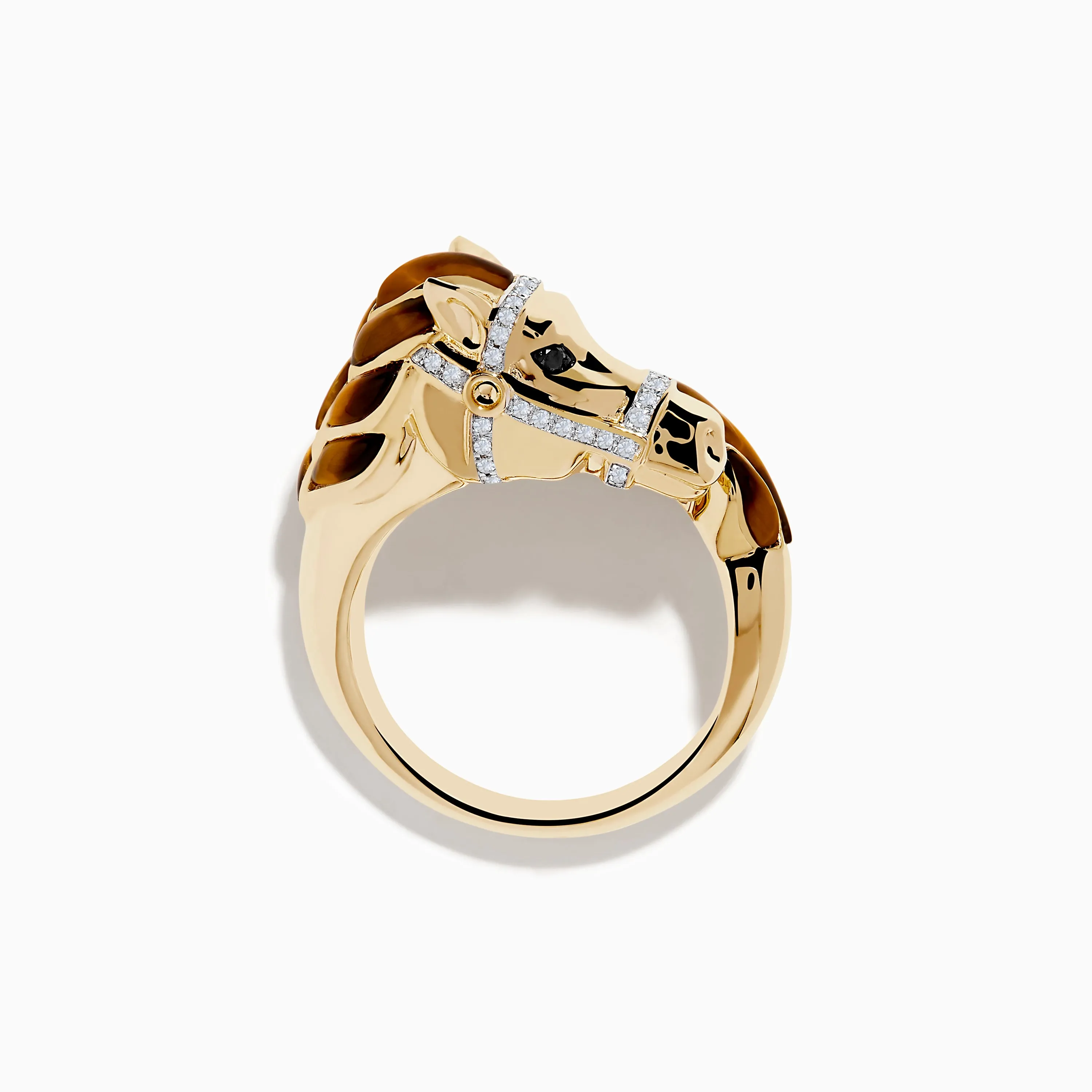 14K Yellow Gold White and Black Diamond Tiger Eye Horse Ring sold by Effy product image thumbnail 4