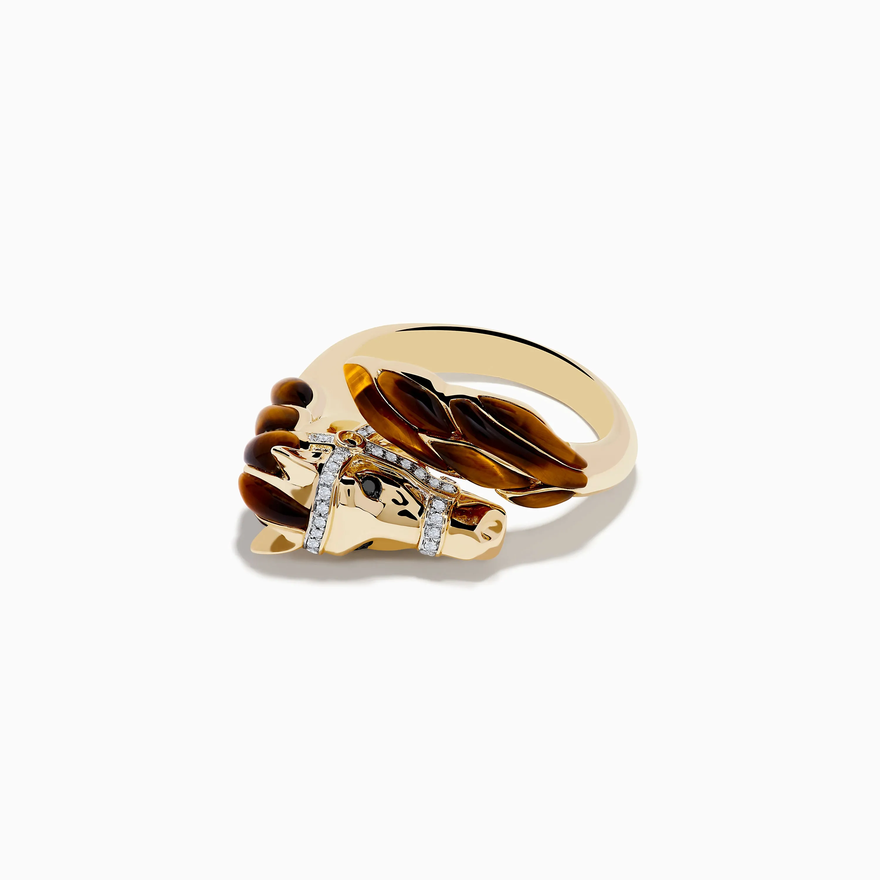 14K Yellow Gold White and Black Diamond Tiger Eye Horse Ring sold by Effy product image thumbnail 2