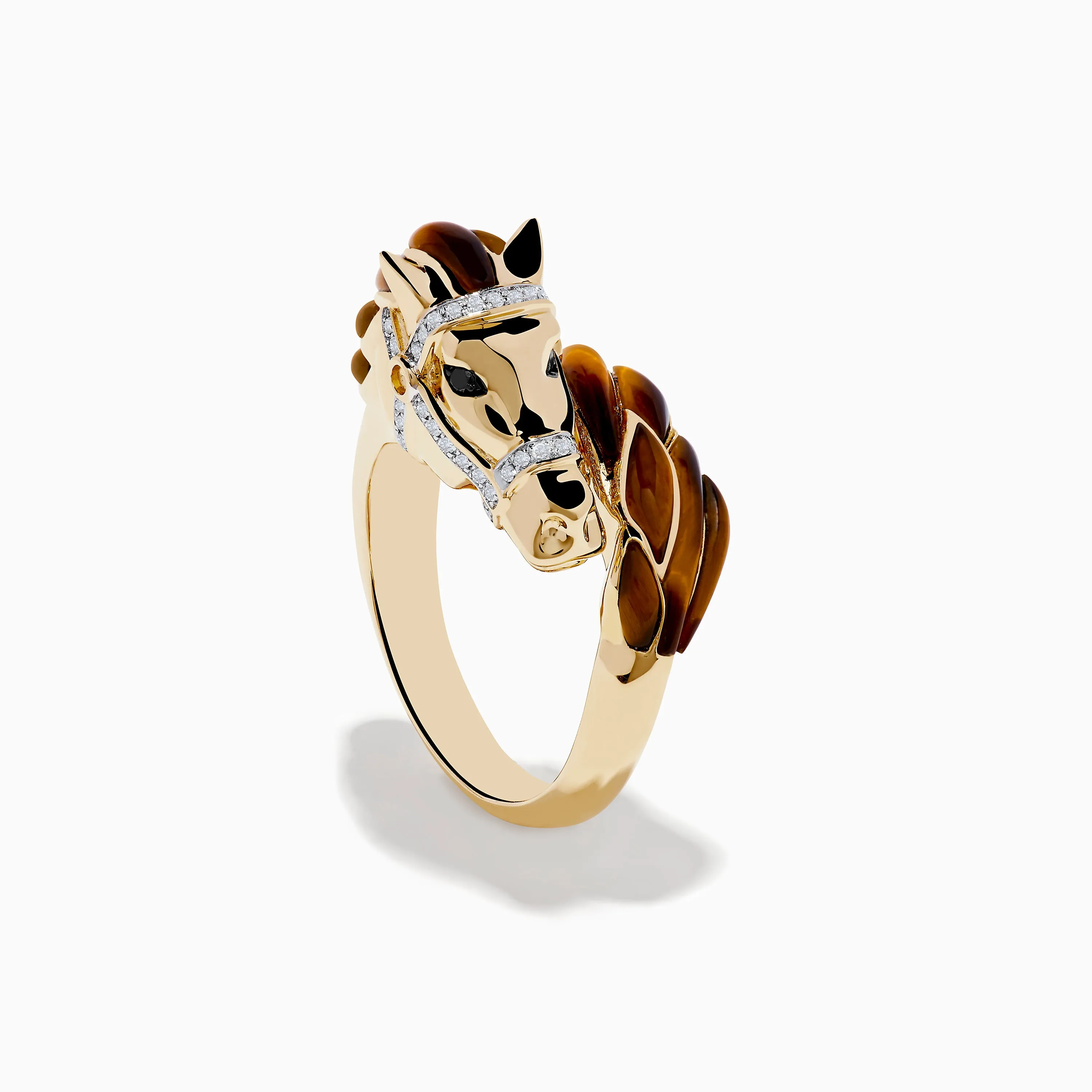 14K Yellow Gold White and Black Diamond Tiger Eye Horse Ring sold by Effy product image thumbnail 3