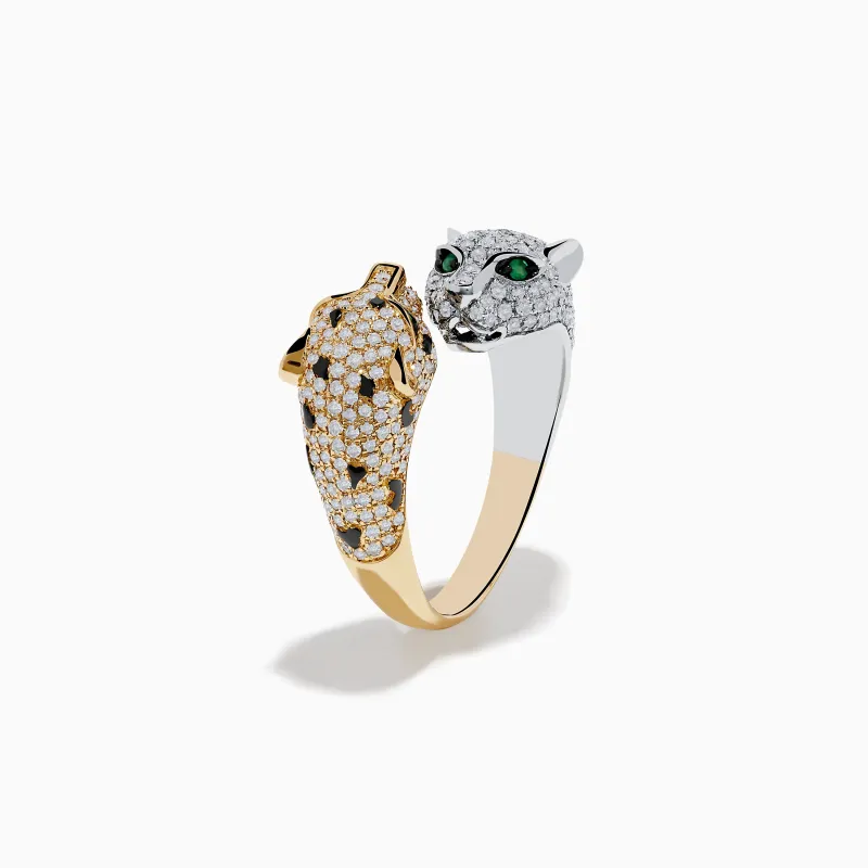 Signature 14K 2-Tone Gold Diamond and Emerald Panther Bypass Ring sold by Effy