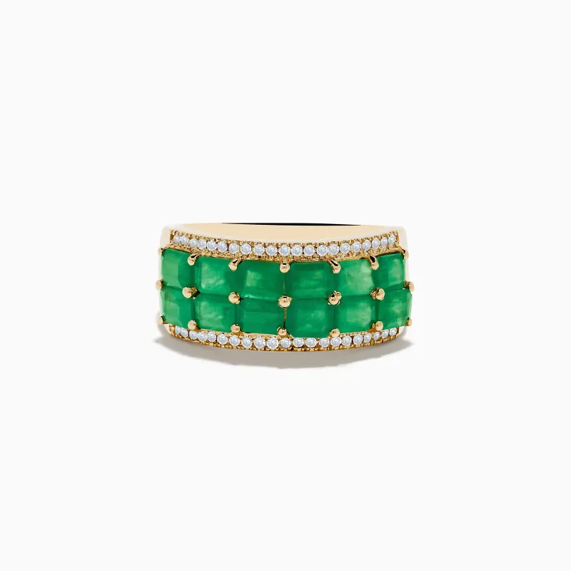 14K Yellow Gold Emerald and Diamond Band Ring sold by Effy
